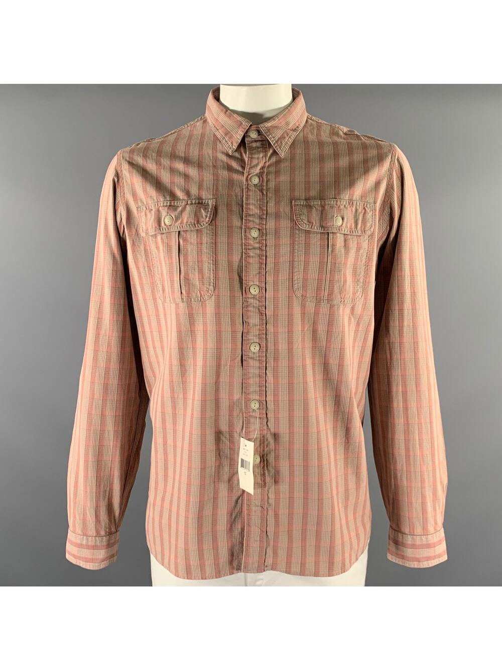 RRL by RALPH LAUREN Size XL Pink Grey Plaid Cotton Long Sleeve Shirt